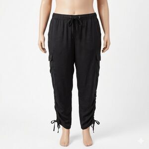 Black Cargo Joggers XXL Plus Size Lagenlook High Rise Utility Gorpcore Ankle Tie